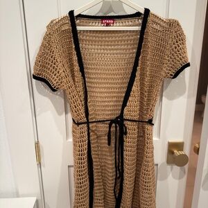 Staud Spritz Tan and Black Knit Cover-Up